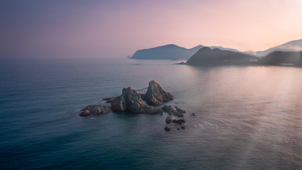 夜明けの夫婦岩　二見ヶ浦　空撮　s01