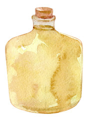 Hand painted watercolor olive oil. Isolated on white background.