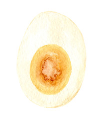 Hand painted watercolor boiled egg. Isolated on white background.