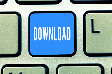 Conceptual hand writing showing Download. Business photo text copy data from one computer system...
