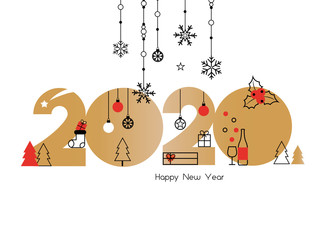Happy New Year 2020. Vector illustration concept for background, greeting card. Website, mobile website and social media banner. Party invitation card and other marketing material