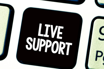Text sign showing Live Support. Conceptual photo Web service that allows visitors to communicate with business.