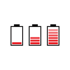 tree black vector battery icon charging phone with red transparent divisions inside and white background