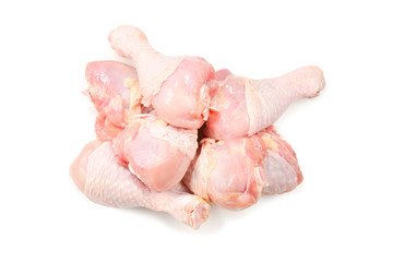 Tasty raw chicken legs. Top view. Isolated on white