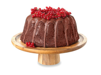 Tasty Christmas pie on white background