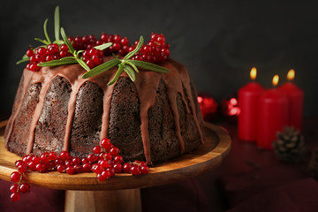 Tasty Christmas pie on stand