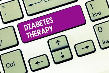 Writing note showing Diabetes Therapy. Business photo showcasing Set the patient s is blood glucose...