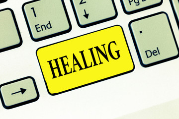 Word writing text Healing. Business concept for process of making or becoming sound or healthy...