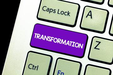 Text sign showing Transformation. Conceptual photo A marked change in form Takes into different level of success.