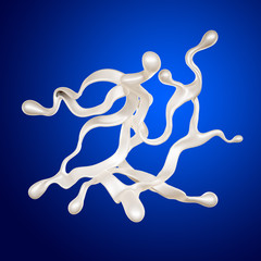 A splash of milk on a blue background. 3d illustration, 3d rendering.