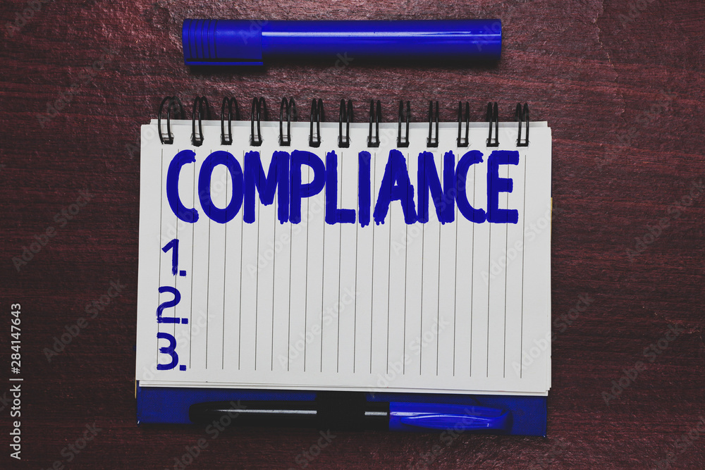 Poster conceptual hand writing showing compliance. business photo text action fact of complying with wish o