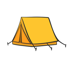 Yellow doodle tent illustration on white backdrop