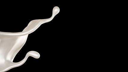 Milk splash on black background. 3d illustration, 3d rendering.