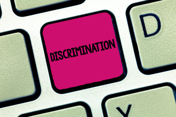 Text sign showing Discrimination. Conceptual photo Prejudicial treatment of different categories of showing.