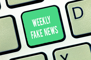 Conceptual hand writing showing Weekly Fake News. Business photo text Inaccurate, sensationalistic...