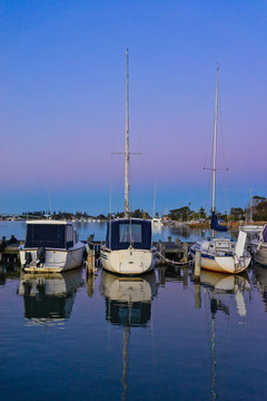 Boats moored at Goolwa, Coorong, South Australia, Australia