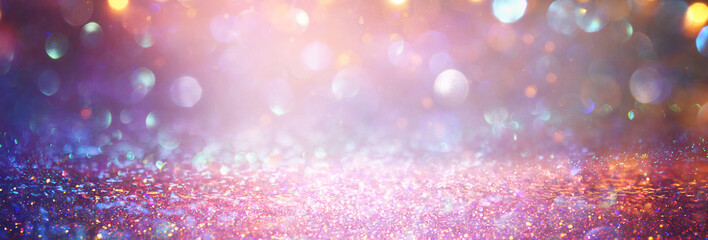 background of abstract red, gold and purple glitter lights. defocused