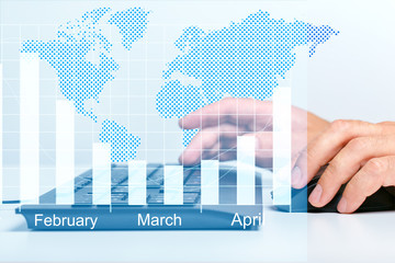 Businessman using modern interface for project management chart on virtual screen. Businessman With...