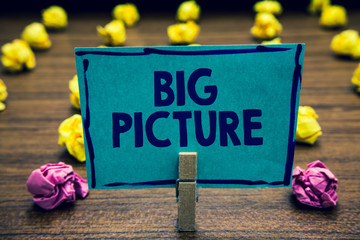 Text sign showing Big Picture. Conceptual photo most important facts about certain situation and...
