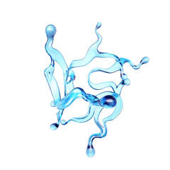 Splash of blue transparent liquid on a white background. 3d illustration, 3d rendering.