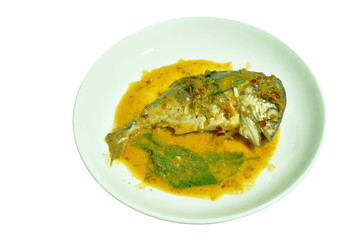 boiled mackerel in red curry on dish