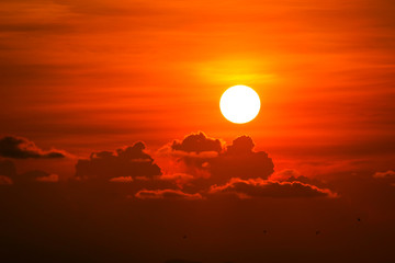 colorful heap red orange sunset cloud and sun on sky