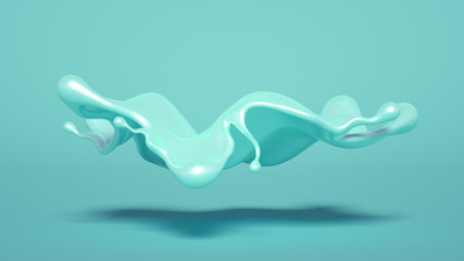 Splash of turquoise paint on a white background. 3d illustration, 3d rendering.
