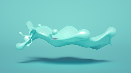 Splash of turquoise paint on a white background. 3d illustration, 3d rendering.