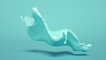 Splash of turquoise paint on a white background. 3d illustration, 3d rendering.