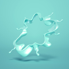 Splash of turquoise paint on a white background. 3d illustration, 3d rendering.