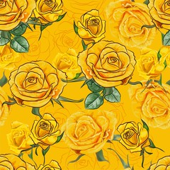 Yellow rose seamless pattern - vector