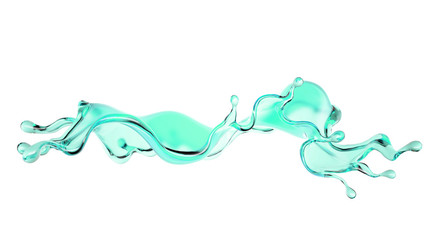 Splash of turquoise paint on a white background. 3d illustration, 3d rendering.