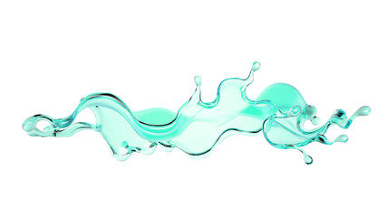 Splash of turquoise paint on a white background. 3d illustration, 3d rendering.