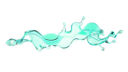 Splash of turquoise paint on a white background. 3d illustration, 3d rendering.