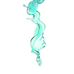 Splash of turquoise paint on a white background. 3d illustration, 3d rendering.