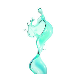 Splash of turquoise paint on a white background. 3d illustration, 3d rendering.