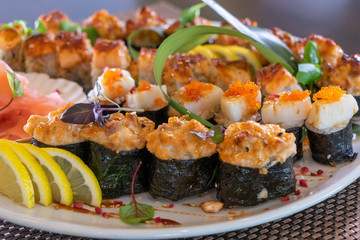 Close up sushi in plate