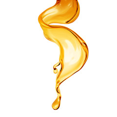 Fototapeta premium Splash of orange transparent liquid on a white background. 3d illustration, 3d rendering.