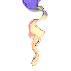 Splash of color rainbow transparent liquid on a white background. 3d illustration, 3d rendering.