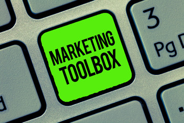 Writing note showing Marketing Toolbox. Business photo showcasing Means in promoting a product or services Automation.