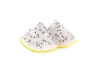 portion cut fresh dragon yellow shell fruit on white background