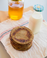 Bannana pancake close up on the kitchen table
