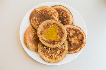 Bannana pancake close up on the kitchen table
