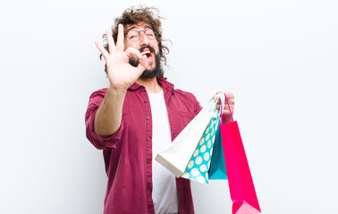 young man with crazy hair in motion shoppimg