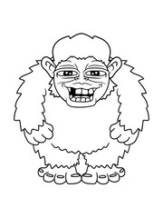 großer schnee yeti lachen grinsen zahnlücke affe monster lustig glücklich haare comic cartoon clipart design troll grinsen