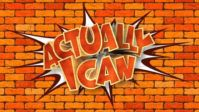 Cartoon Animation of Inspirational Quote: Actually I Can. Inscription on the Wall Plus Alpha Channel
