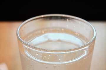 transparent glass of sparkling water, sweet drinks. mineral water or sweet soda.