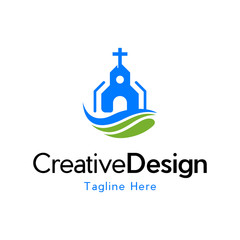 Church vector line icon, church Christian logo. Cross chapel house building, Church logo. Christian symbols. flat color Jesus' cross