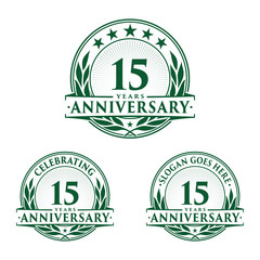 15 years anniversary logo set. 15th years anniversary celebration logotype. Vector and illustration.