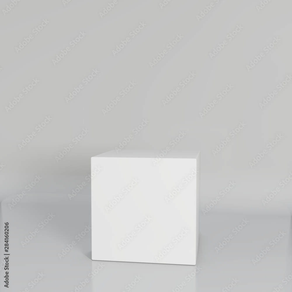 Poster white cube in light studio. 3d rendering background.